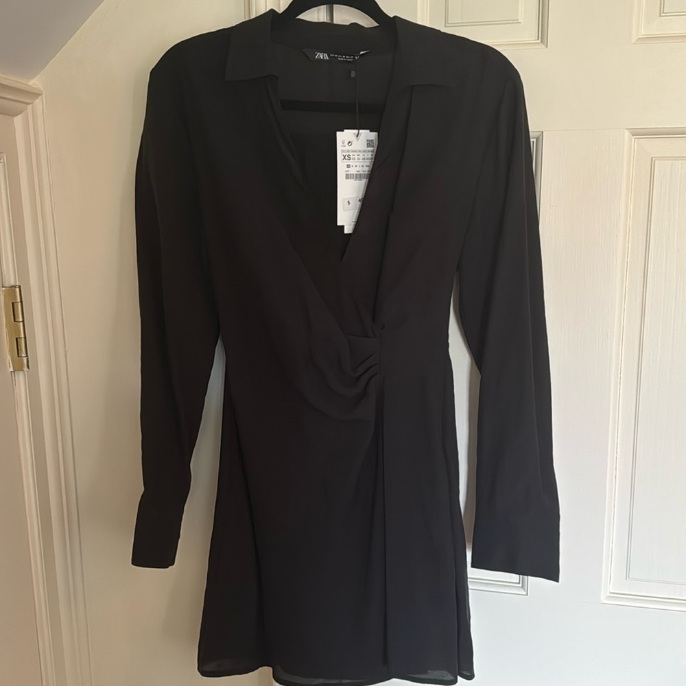 Black long sleeve zara wrap dress